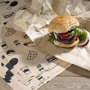 Custom Printed Brown Greaseproof Paper 335 x 250mm (1 Colour - 4000 Sheets)